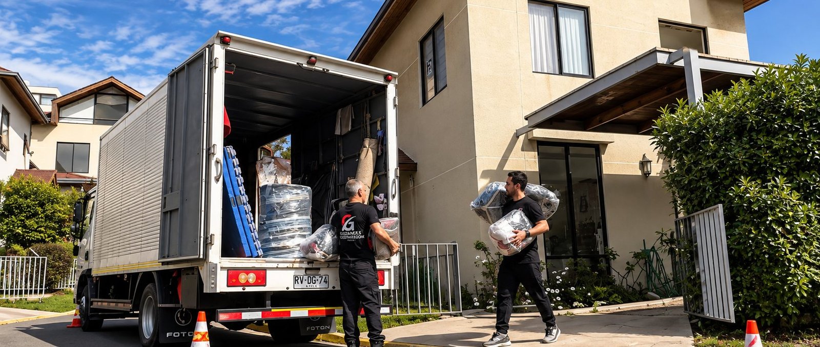 Equipo de Mudanzas Gustainsson cargando un camión frente a una casa en Viña del Mar